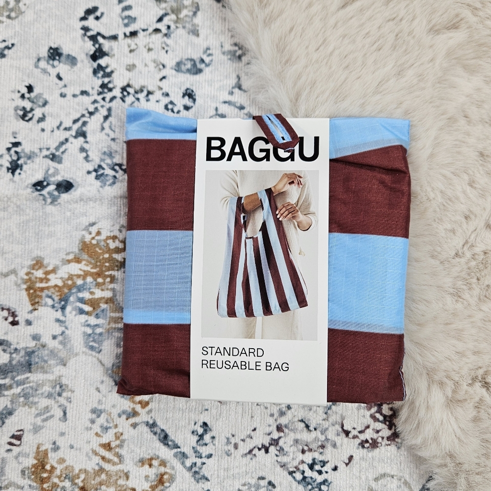 Baggu Standard Reusable Bag Raisin Awning Stripe